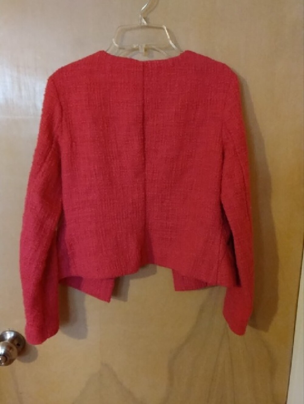 Alfani Coral-Pink Tweed Collarless Zip-Pocket Jacket - Picture 2 of 3